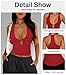 Women's Sexy Deep V Neck Red Halter Tops for Women Ribbed Racerback Tank Low Plunge Medium Slim Fit Trendy Y2k Cute Summer Workout Going Out Sleeveless Top