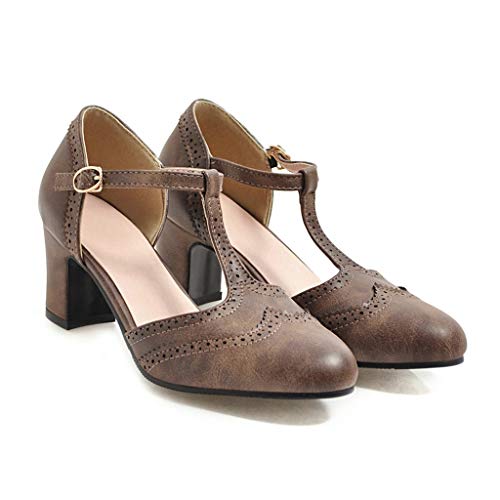MIOKE Women's Classic T-Strap Mary Jane Pumps Round Toe Chunky Block Heel Retro Vintage Dress Oxford Shoes2