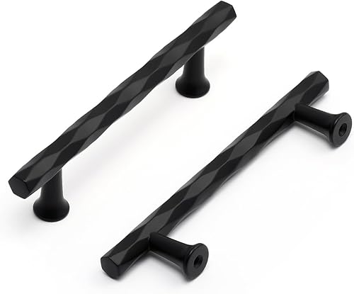 Paquete de 5 tiradores de gabinete negro mate de 3.78 pulgadas (3.780 in) para armario de cocina y baño, accesorios de gabinete de tocador negro