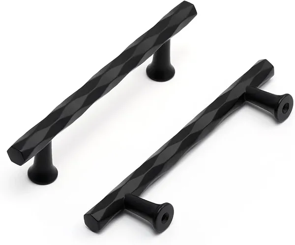 SORWDUERM 5 Pack Matte Black Cabinet Pulls 3.78 Inch(96mm) Kitchen Cupboard Bathroom Dresser Cabinet Hardware Matte Black Modern Knurled Handles