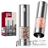 CIRCLE JOY Juego de Molinillos de Sal y Pimienta Recargables con Base de Almacenamiento, Ajuste Externo, Capacidad de 95ml y Luz LED Blanca, Plata
