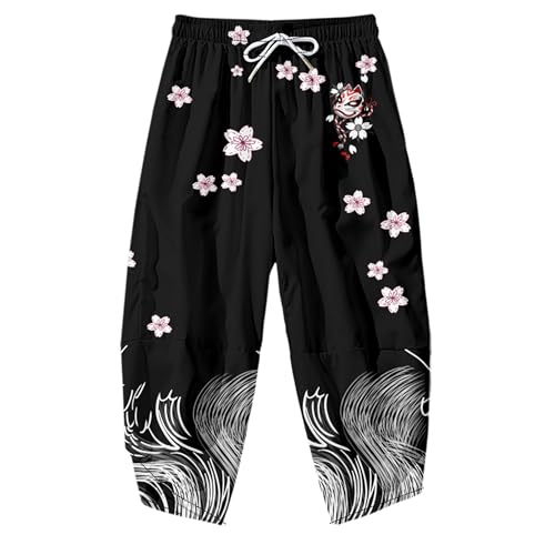 Image of DOSLAVIDA Men's Japanese Kimono Jacket Set Stylish Open Front Coat With Shorts Chinese Style Printed Cardigan Suit
