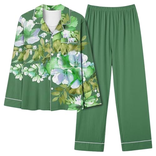Conjunto de pijama cómodo para mujer con estampado de otoño e invierno, pantalones largos, ropa de dormir suave y cómoda, ropa de noche, cuello en V, ropa de descanso, lindo de dos piezas para dormir