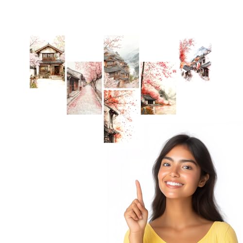 Image of SiddArtify Asian Wall Art Poster Print Set - Watercolor Landscape & Building Decor for Living Room Bedroom Office - Set of 2-4x6 Inch - Board (Pack of 6) - Sticker (Pack of 6)