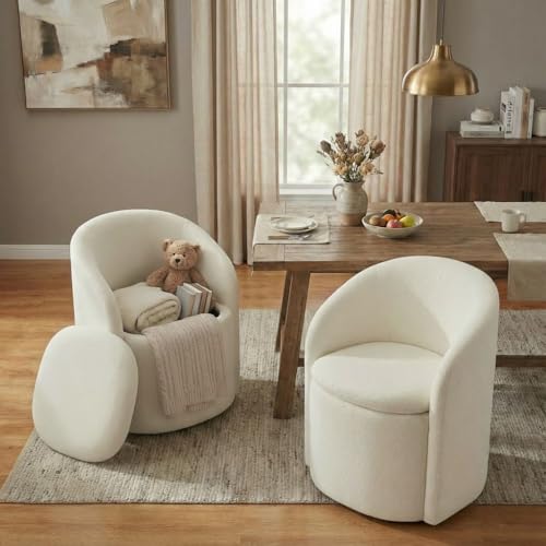 KISLOT Upholstered Dining Chairs with Casters, No Assembly Rolling Modern Dining Room Chairs with Hidden Storage & Barrel Backrest, Accent Chair for Bedroom, Living Room, Dressing, Linen, Set of 2
