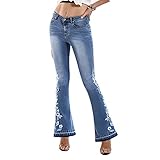 ☆☆☆☆☆ Pantalones de cintura media, el diseño bordado de jeans no se caerá, micro-flare, ocio diario, muy guapo y mostrando temperamento