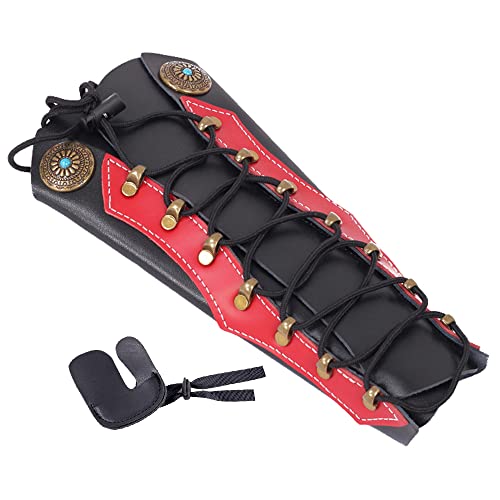 SPG Archery Arm Guards for Adults, Leather Bow Arm Guard Archery Arm Protector Supplies Hunting Shooting Arrow Bow Gear Accessories (Red)