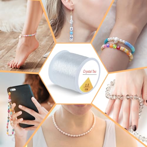 Image of 0.8mm Stretchy Elastic String, Clear Fishing Wire for Hanging, 100m Crystal Elastic Cord for Bracelet Beading Jewellery DIY Making Crafts Bracelets Necklaces