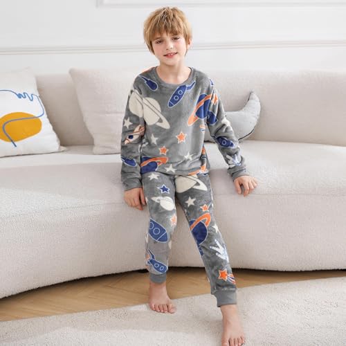V.&GRIN Boys Fleece Pajamas, Soft Cozy Pullover Sweatshirt Pants Set for Kids 7-16 Years2