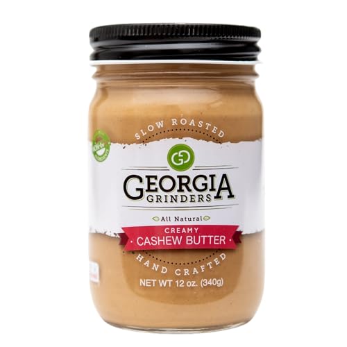 Georgia Grinders Creamy Cashew Gourmet Nut Butter Spread, Whole30 Approved, Non-GMO, Gluten Free, No Palm Oil, No Added Sugar, Paleo and Vegan Friendly, 12 Ounce (1 Pack)