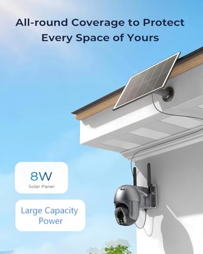 Image of SEHMUA Security Cameras Wireless Outdoor with 5MP Resolution, 10x Optic Zoom, 360 Panoramic View, Long-lasting Power, Solar Powered, Color Night Vision, PIR Detection, IP65 Waterproof for Home (Grey)