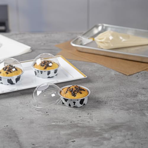 Tazas redondas para hornear con tapas herméticas que protegen tus postres elegantes de 3.4oz 5