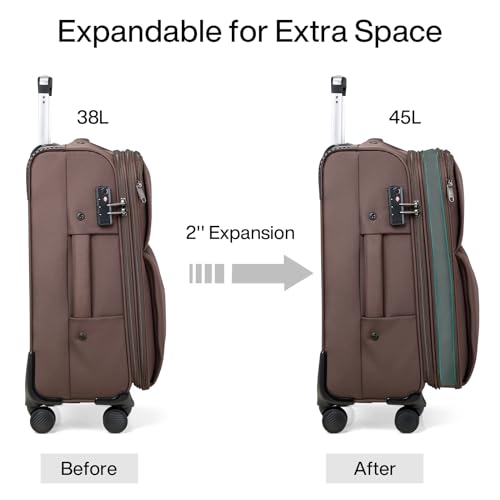 Hanke 3 Piece Luggage Sets Softside Expandable Carry On Luggage Set Travel Suitcase Sets with Spinner Wheels TSA Approved Luggage(Coffee, 20in/24in/28in)