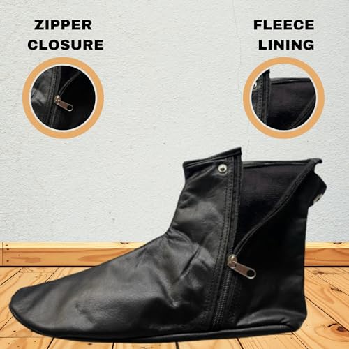 Black leather socks for men women, Unisex Water-Resistant, zipper Muslim Socks Khuffian, Hajj & Umrah2