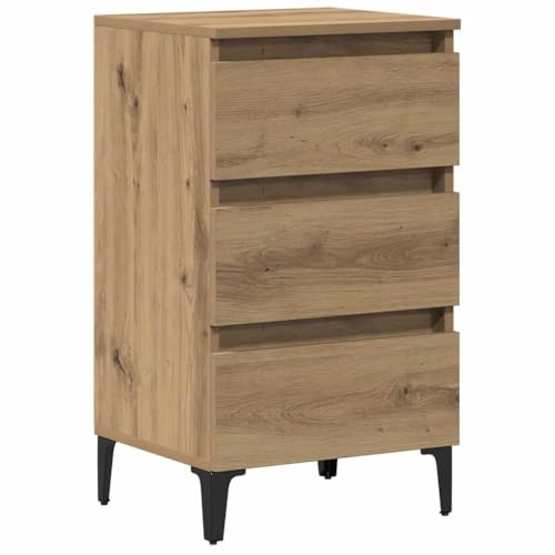 Generico Table de chevet 3 tiroirs 40 x 35 x 69 cm, table de chevet industrielle avec pieds en métal, chêne artisanal, aggloméré stable et durable, meuble multifonction pour salon, chambre à coucher