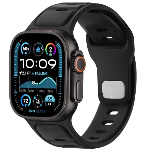 Anlinser Sport Straps Compatible with Apple Watch Strap 49mm 46mm 45mm 44mm 42mm for Men Women, Silicone Loop Band Designed for iWatch Ultra 3/2/1 Series 11 10 9 8 7 6 5-1 SE, Black