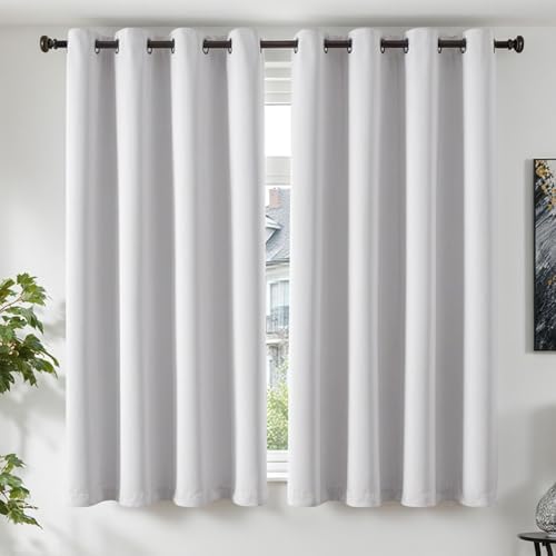 TOPICK Gardinen Verdunklungsvorhänge Vorhänge H175xB140 2er Set Grau-weiß | Gardinen mit Ösen Wohnzimmer Vorhänge Blickdicht Blackout Schlafzimmer Curtains Fensterdekoration Überga