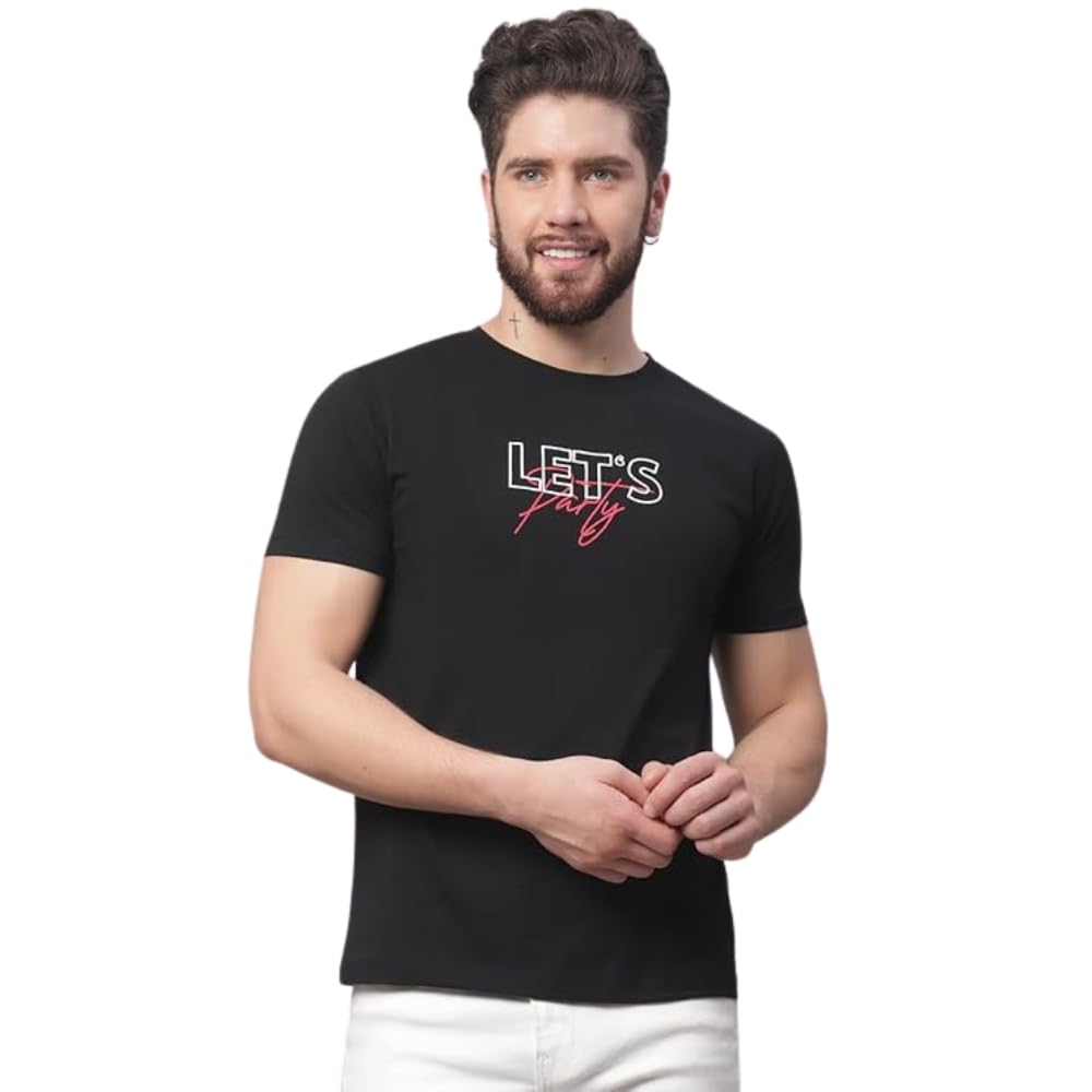 door74 Mens Let's PARTYPRINTED Black Regular Tshirt-picture-16