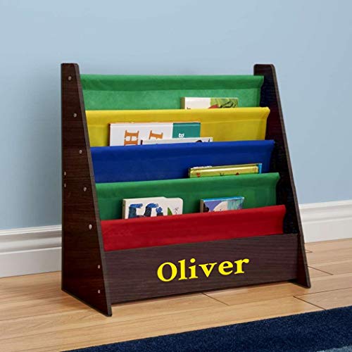 DIBSIES Personalized Kids Bookshelf (Espresso with Primary Fabric)