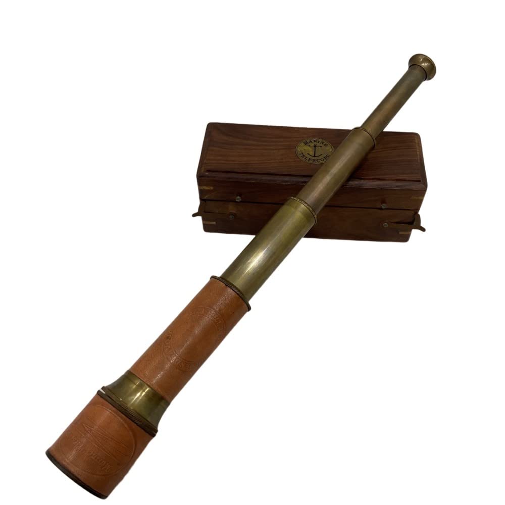 Antique Brass Pirate Spyglass – Adjustable Telescope With Leather Case For Nautical Decor