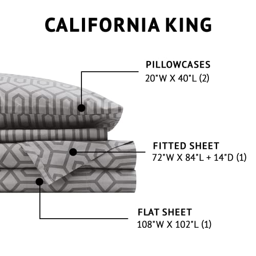 Image of Comfort Spaces 100% Cotton Percale Sheet Set Cal King 4 Pcs, Diamond Sliver