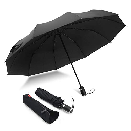 Windproof Compact Umbrella- Travel Umbrella - 10Ribs Fiberglass& Auto Open Close Umbrella -