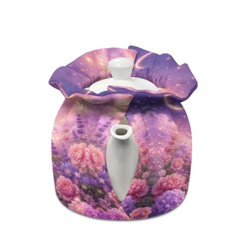 Image of Highland Cow Flower Print Tea Pots Cosy Kettle Dust Cover for Teapot Insulated Breakfast Pot Covers Kitchen Tea Cosy Tea Cozies with Drawstring Keep Breakfast Warm, Home Decor