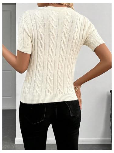 Women's Short Sleeve Cable Knit Sweater Crewneck Slim Fit Knit Pullover Tops Knitwear2