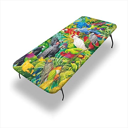 SongYi Floral Tablecloth Rectangle, Waterproof Fitted Table Cloth for Outdoor Picnic Parties, Flower Bird Pattern Elastic Edged Washable Table Cover for 6 Foot Folding Table, Multicolor