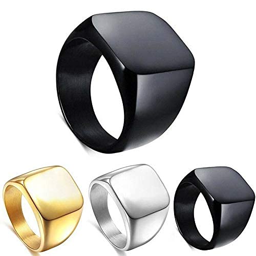 PS CREATION Signet Biker Rings Solid Polished Stainless Steel Ring for Men Ideal Gift , 3 Pcs Gold,Black and Silver,Multi(Black Silver Golden Ring)