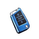 ontto Coque de clé de voiture compatible avec Audi A1 Sportback 30 35 40 TFSI S-Line 2019-2022, pour VW Passat Tiguan Golf 7 T-Cross Taigo Jetta - En silicone TPU - 3 boutons - Bleu A