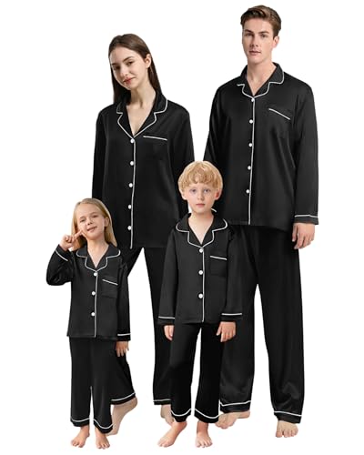 UNICLOUND Matching Family Christmas Pajamas Set, Satin Long Sleeve Button Down Comfy Xmas Loungewear...