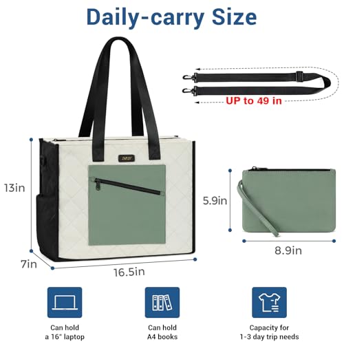 Image of IBFUN Utility Tote Bag with 24 Pockets, Large Teacher Tote for Women with Laptop Compartment, Travel Tote Bag with Zip Top