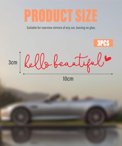 Image of RACOONA Rearview Mirror Decal,Hello Beautiful Decal,Car Accessories Stickers Rearview Mirror Sticker (Red)