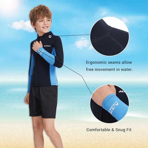 Kids Wetsuit Top for Boys & Girls 2mm Neoprene Front Zip Long Sleeve miniatura 3