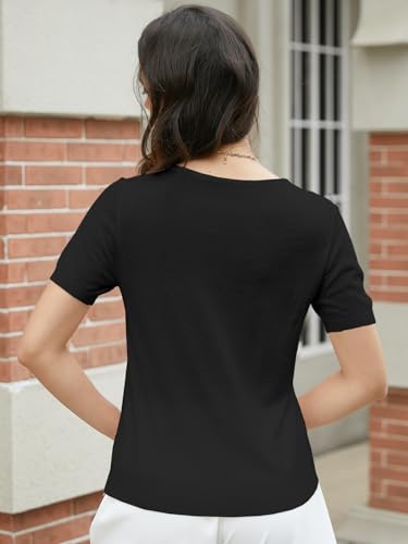 Image of DAIMIDY Women's Short Sleeve Sweater V Neck Summer Knit Tops | Business Casual Tops| Soft,Lightweight,Breathable and Comfortable| Perfect for Shopping,Date,Vacation,Daily Wear Etc.