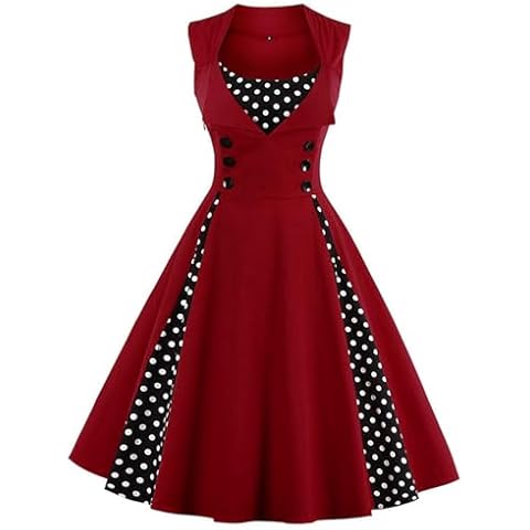 KILLREAL Women's Vintage Polka Dot Print A-Line Pin Up Style Sleeveless Cocktail Party Casual Dress Wine Red Medium Cover