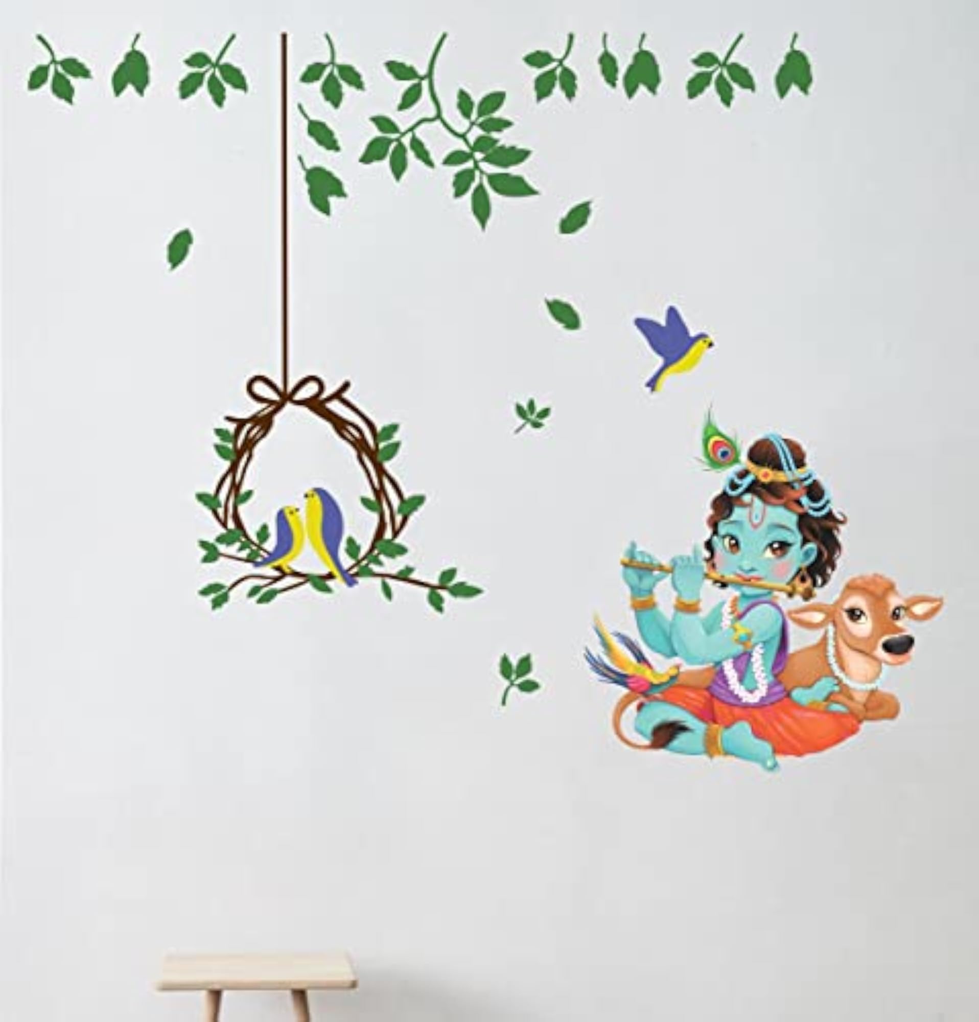 Krishna with Birds Wall Sticker & Decal, 55cm x 32cm