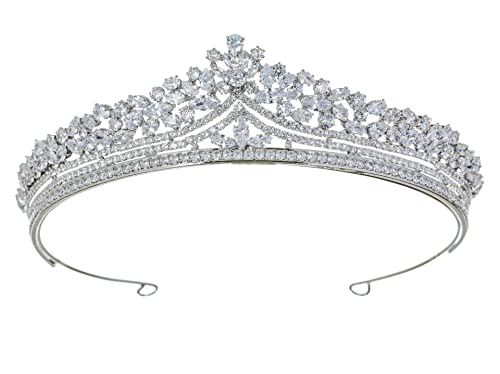 Samky Bridal Wedding Tiara Silver Cubic Zirconium CZ Crystal Crown