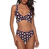 KIKICHUA Pink Heart and Skull Print Hearts and Skulls Goth Bikini Set for Women Two Piece Swimsuit Print Sexy High Waisted Swimwear V Neck Cheeky Bathing Suit