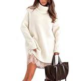 Conjunto de mini vestido de suéter de cuello alto para mujer, combina un conjunto de falda de suéter suave y suéteres para mujer, blanco, M
