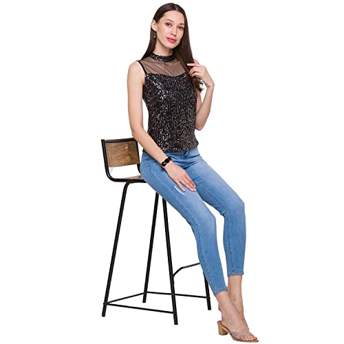 Image of Globus Women Black Embellished Net Top