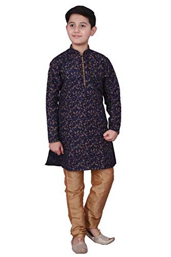 Boy's Indian Kurta Set Traditional Clothes Silk Floral (S-117)4