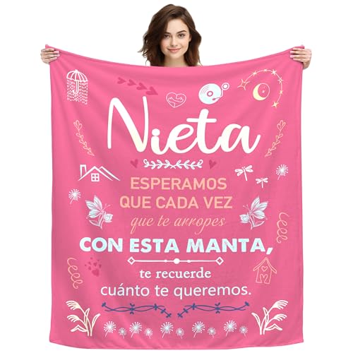 ACAROMAY Regalos Originales para Nieta Navidad, Regalos de Nietas de Abuela o Abuelo Decoración Mantas Regalos de Cumpleaños Manta Personalizada 150x130CM (Nieta-a)
