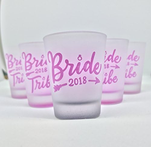 Bride Tribe Color Frosted Shot Glass (6 Pack) ONE Bride Five Bride Tribe Pink Black Bachelorette Party Supply Bridal Shower Bridesmaid Glasses