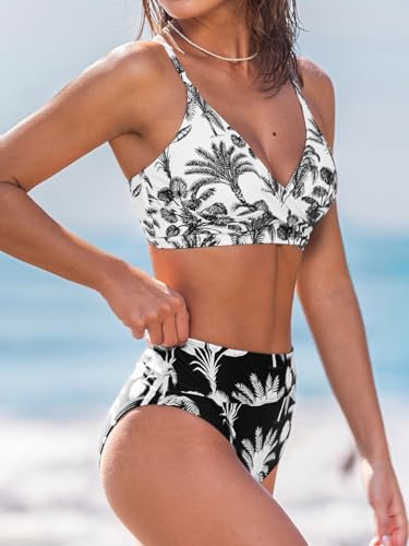 Image of CUPSHE Women's Bikini Sets Two Piece Swimsuit High Waisted V Neck Twist Front Adjustable Spaghetti Straps Bathing Suit