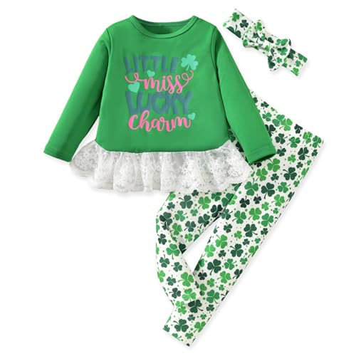 Image of HIHA Toddler Little Girls St.Patrick's Day Outfit Love Letter Print Dress Tops Pants Set