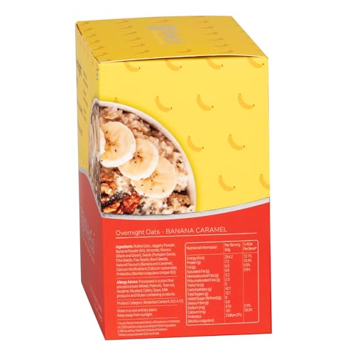 Image of MiHeSo Overnight Rolled Oats Banana Flavour 420 G | Healthy Oatmeal Breakfast Within 15 g High Protein, Calcium & Fibre | Diet Food For Weight Loss For Women & Men | No Refined Sugar | Gluten Free