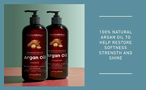 New York Biology Moroccan Argan Oil Shampoo And Conditioner Set - Moisturizing And Volumizing For All Hair Types And Color Treated Hair, Men And Women- With Keratin, Paraben And Sulfate Free -16.9 Fl Oz #TOP3