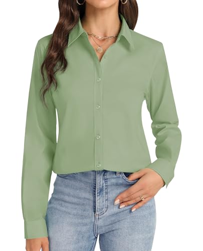 Image of J.VER Button Down Shirts for Women Stretch Collared Long Sleeve Dress Shirt | Business Casual, for Work Office, Meetings, Dinner, Dates, Travel, Leisure, Elegant, Workout, Social Gathering, Commute